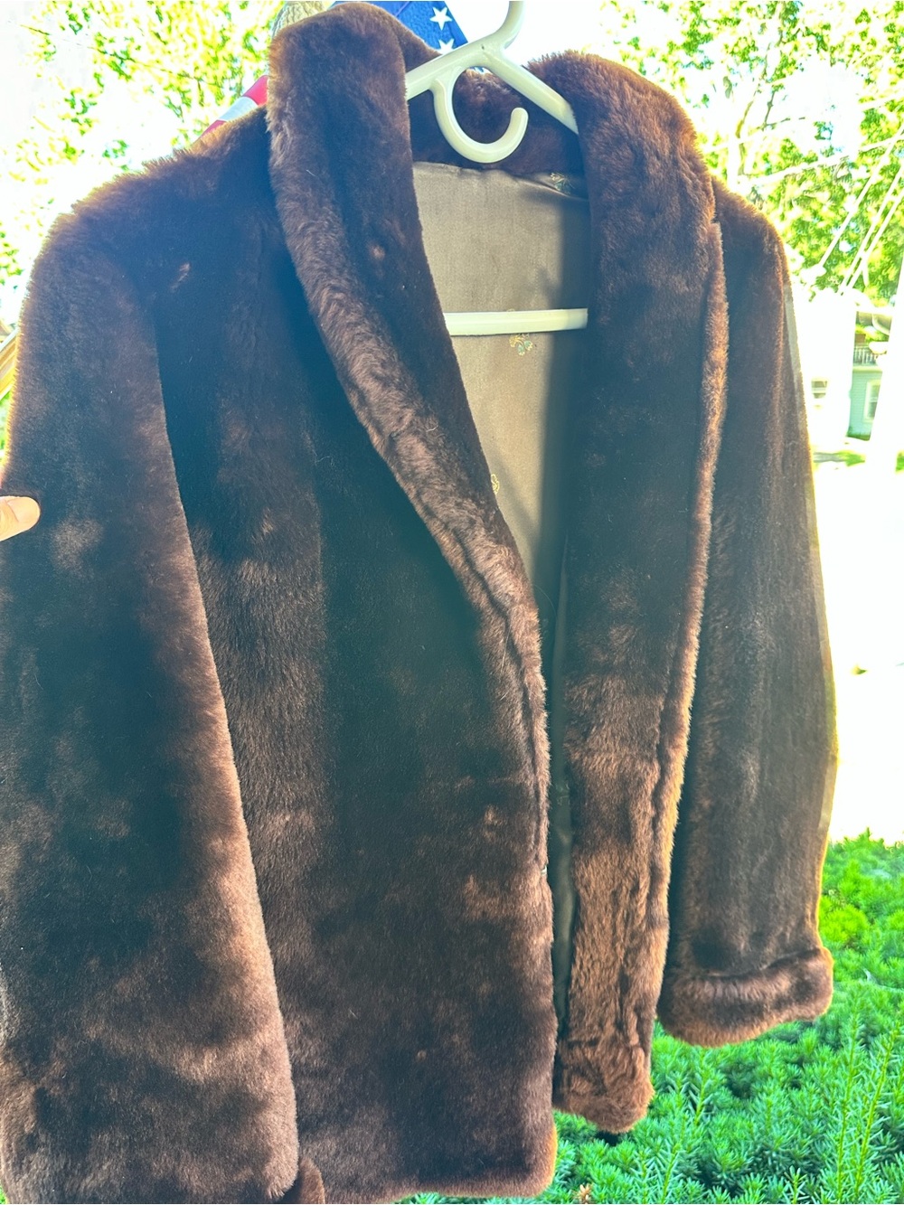 Vintage Fur Jacket with Leather Backing & Skinner Satin Lining